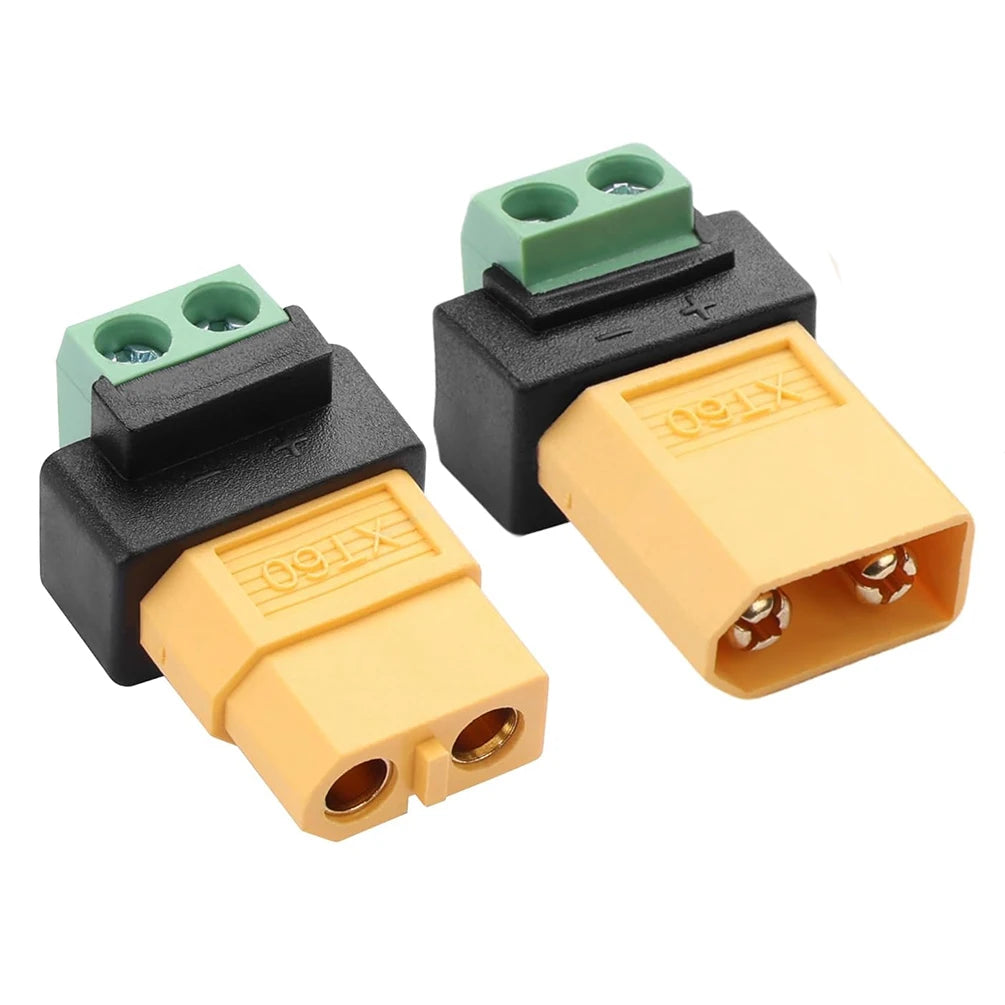 2PCS XT60 to 2‑Pin Screw Terminal Adapter 10A Solderless Converter Power Plug Male Female to Screw Terminal Connector