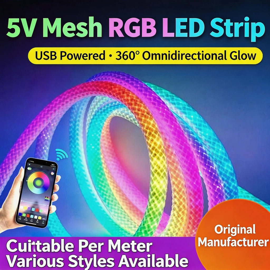 360 Glow Round RGB Neon LED Woven Strip Light 24key Bluetooth APP Remote Control 5V USB WS2812B Music Sync Waterproof Rope Decor