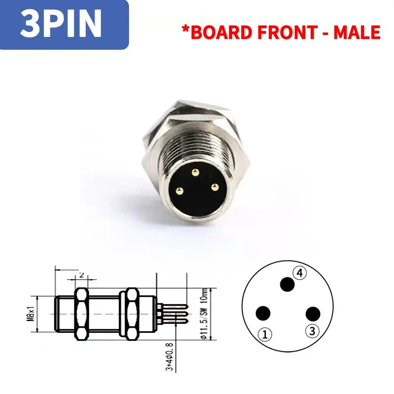 M8 A-Coded Sensor Connector – Panel Back Mount Waterproof Flange Socket & Plug, 3/4/5 Pin Male & Female Threaded Coupling