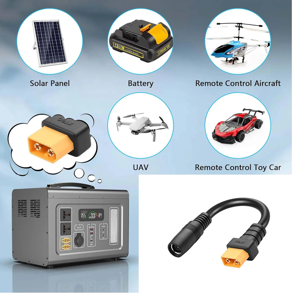 1pc XT60 Female to DC 8020 8.0mm x 2.0mm Female Adapter Cable Connectos Solar Generator Portable Power Station 14AWG