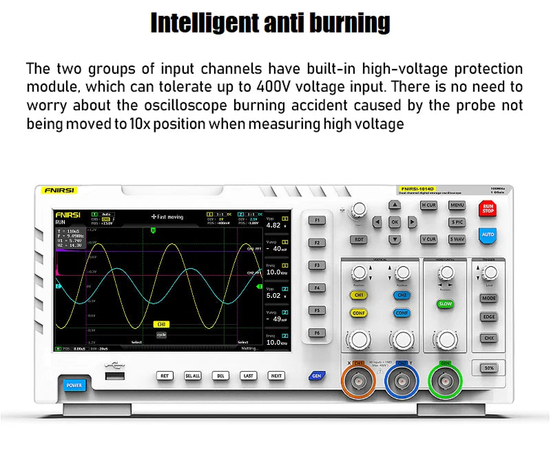 FNIRSI-1014D 1013D TC3 Oscilloscope 3-in-1 Dual Channel Input Signal Generator 100MHz * 2 Analog Bandwidth 1GSA/s Sampling Rate