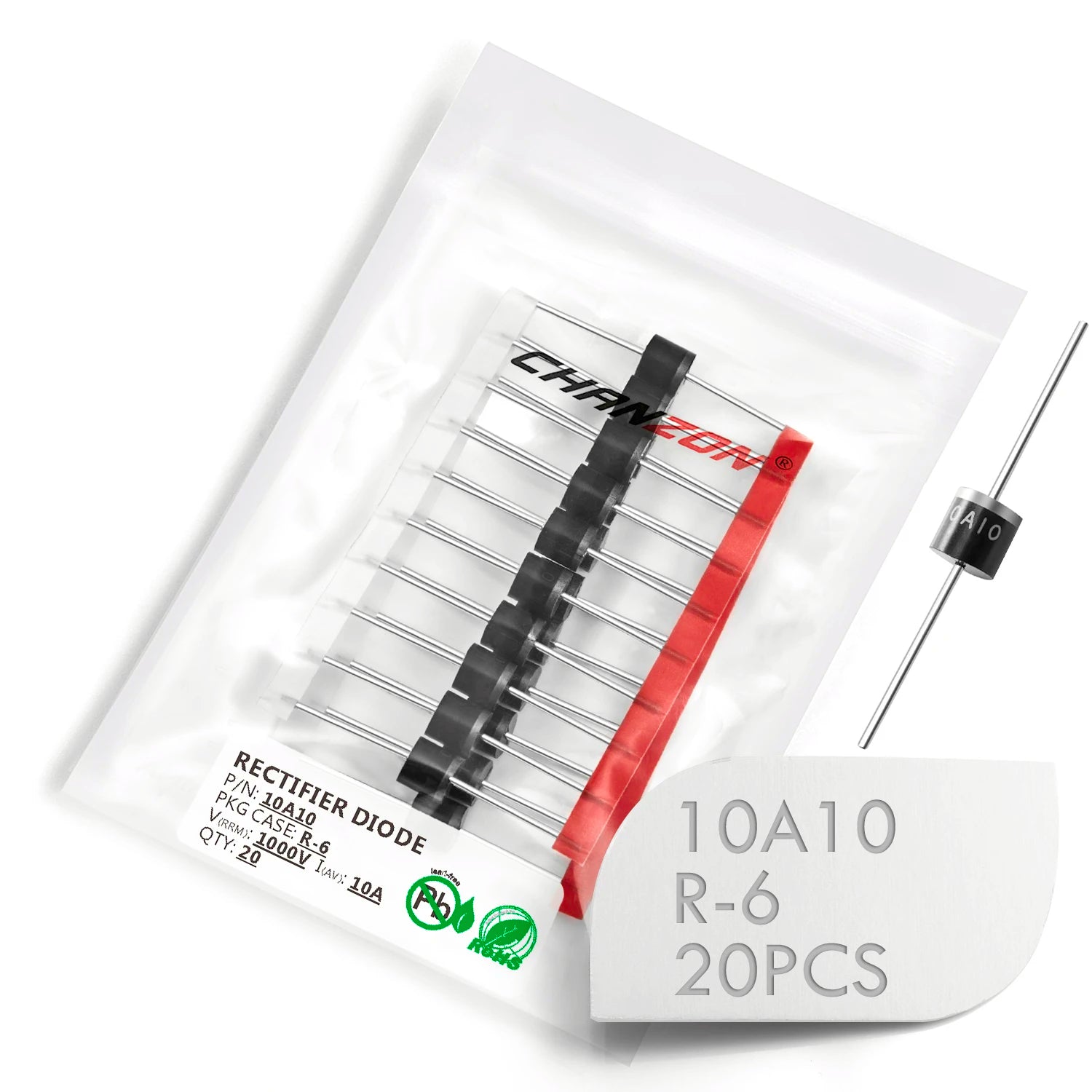 100% Original Genuine 20 Pcs 6A4 6A10 10A10 R-6 6A 10A 400V 1000V Electronic High Power Axial Silicon Rectifier Diode