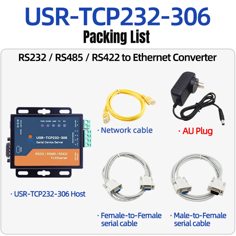RS232 RS485 RS422 to Ethernet  Converter Serial Device Server SerialTCP/IP Modbus RTU to IoT Gateway Data PSUR USR-TCP232-306