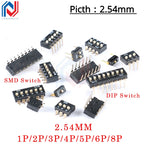 Slide Type SMT SMD Dip Switch Toggle 2.54mm 2Row 4Pin 2 Position/8 Pin 4 Position/16Pin 8 Position Black Switch Gold Plated Pin