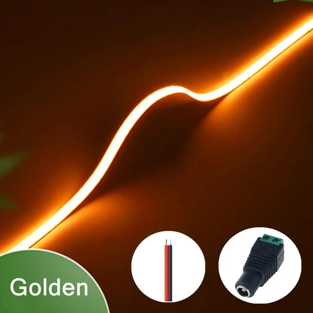 12V 3mm Width Ultra Thin COB LED Light Strip Colorful Dimmable High Density Flexible Light 400LEDs for DIY TV Home Decor Lamp