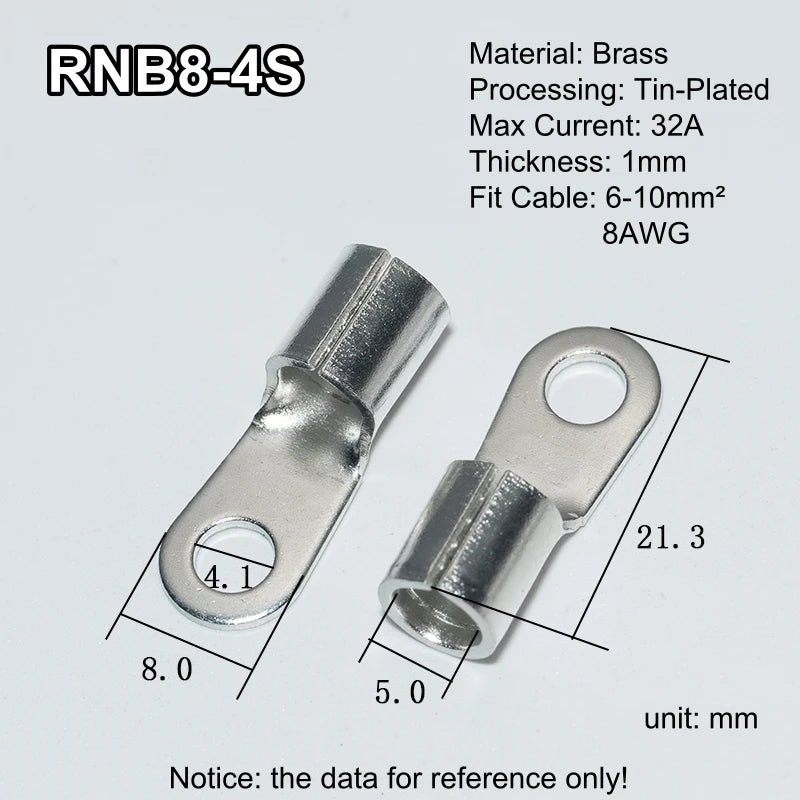 100pcs RNB Brass Ring Bare Terminal Block Connector Cable Lugs Wire Crimping Tips Electrical Connection Strips 12V 2.5mm 4mm 6mm