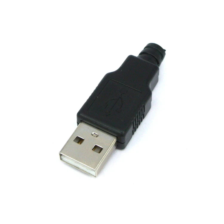 10 Sets DIY USB 2.0 Type-A Male Connector - 4-Pin Solder-Type Black Plastic Shell Adapter for Data Connection