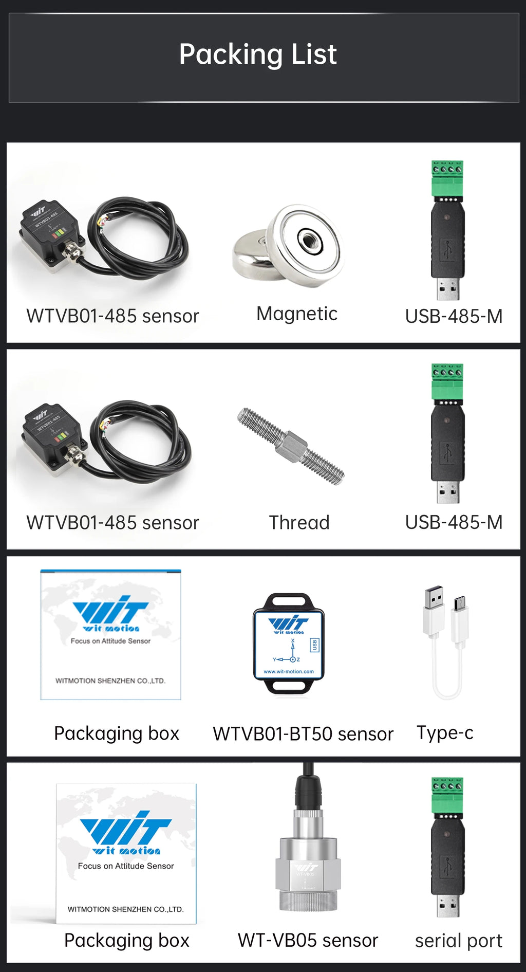 WitMotion WTVB01-485 IPX8 Vibration Sensor 3axis (XYZ) Modbus Vibration Analyzer Displacement(Acceleration +Speed+Amplitude)