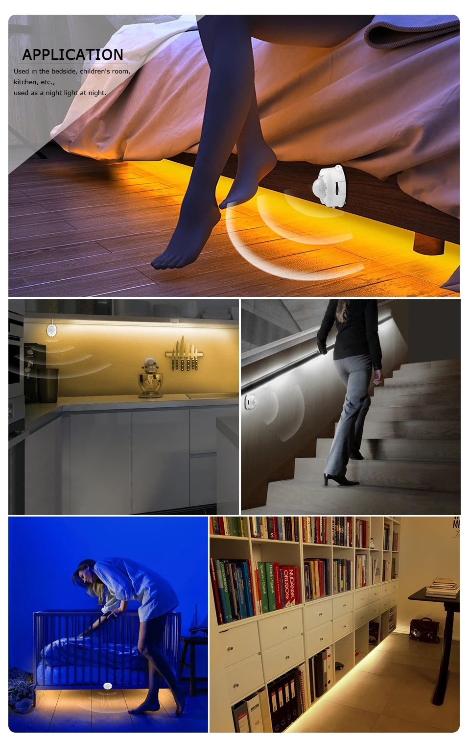 1-5m PIR Motion Sensor LED Strip Lights DC 12V Diode Tape Waterproof Auto On/Off Stairs Wardrobe Closet Kitchen Backlight Light