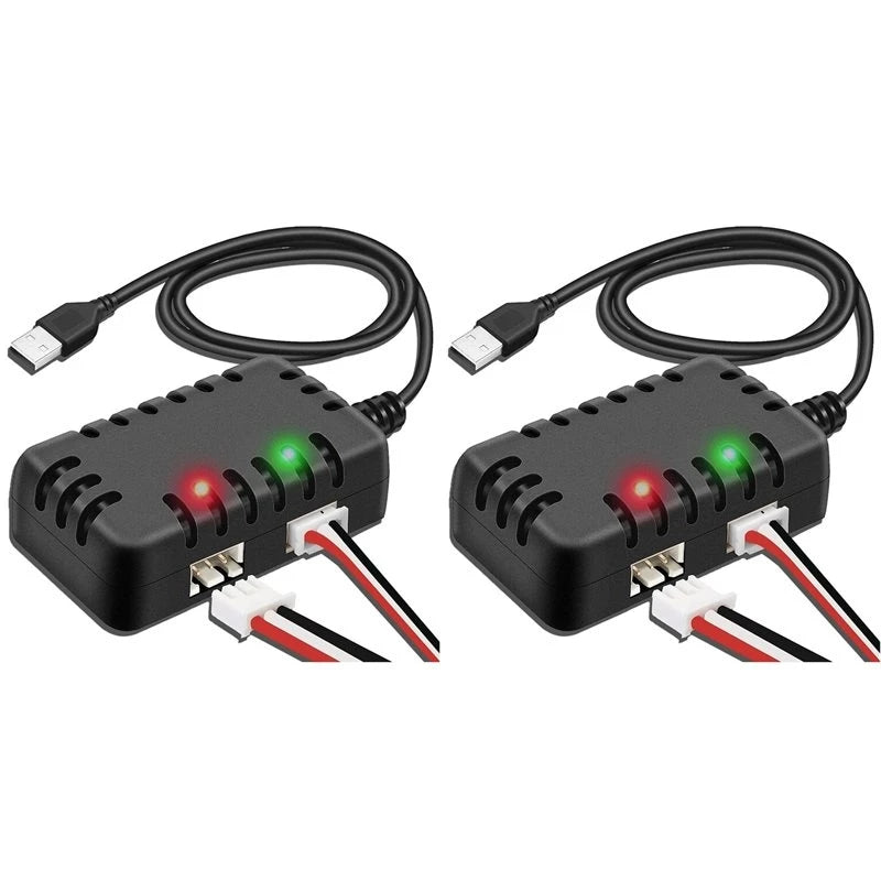 ABNR 2X 7.4V Lipo Battery Charger - RC Car Balance Chargers USB Cable 2-In-1 With XH-3P Plug 1A For 2S Batteries RC Cars