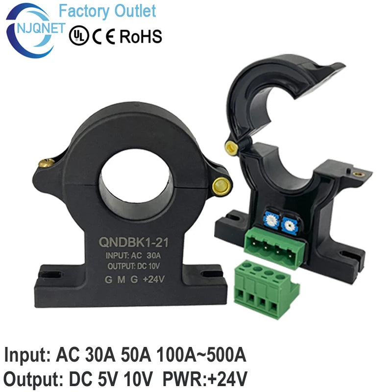 Hall Effect Current Transducer QNDBK1-21 AC 50A 100A 200A 300A / 5V 10V DC Hall Current Sensor Split Core Current Transformer CT
