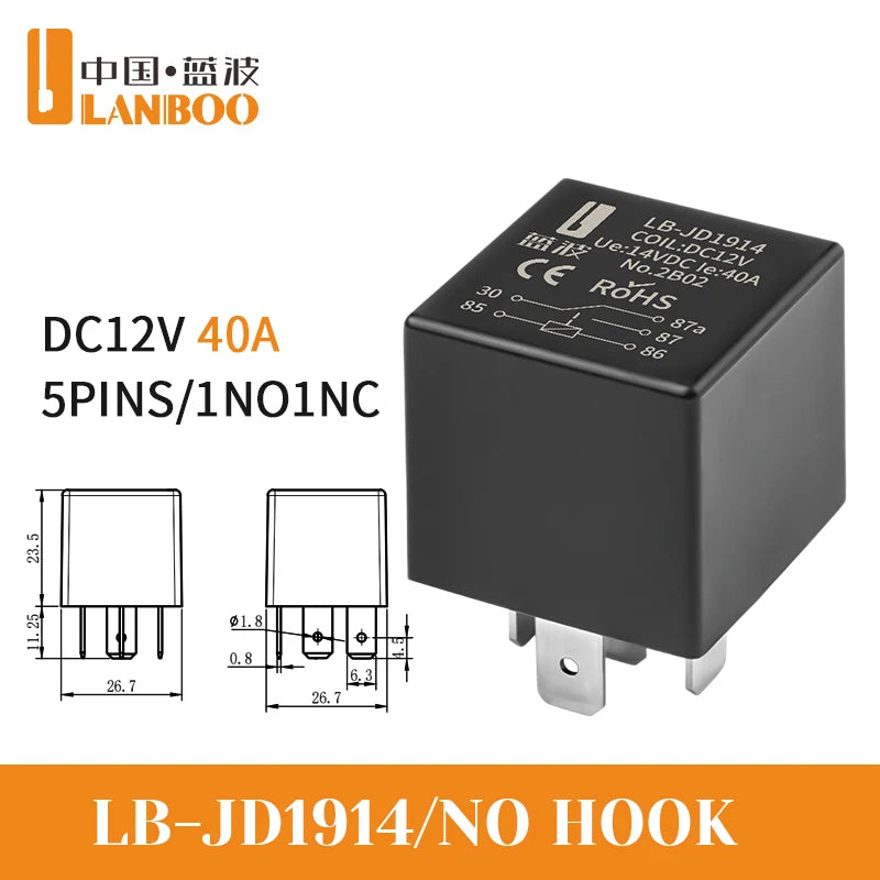 LANBOO 40A High Power Automotive Relay Car Control Relay for 12V/24V Vehicles for Automotive Use
