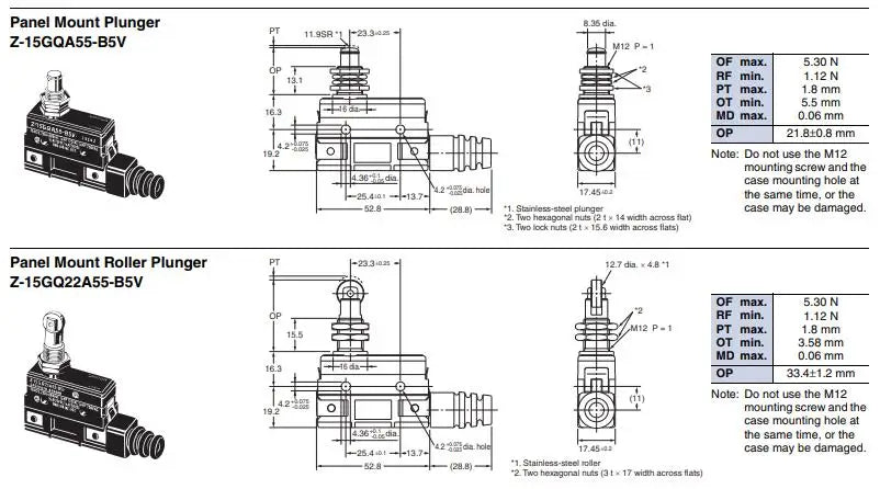 Authentic Original Omron Z-15GDA55-B5V Z-15GQ22A55-B5V Z-15GQA55-B5V Micro Switches Limit Switch