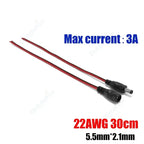 5.5 2.1mm Male Female DC Power Pigtail Connector Cable 12V 5A DC Barrel Plug Terminals for LED Strips CCTV Camera Power Adapter