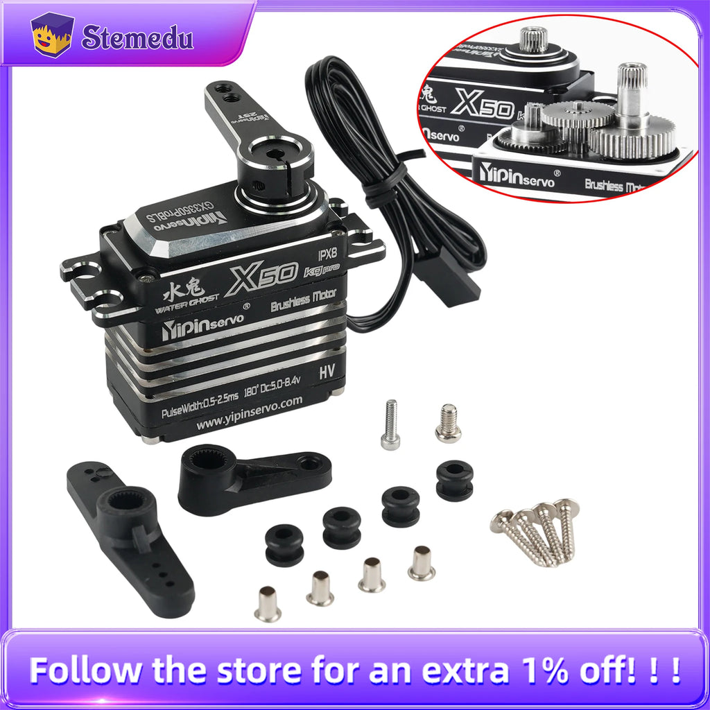 GX Yipin X50 Pro 50KG HV Servo Waterproof IPX8 Digital Brushless Motor for 1/8 1/10 RC Cars/Crawlers 25T Metal Arm Gear 180/270