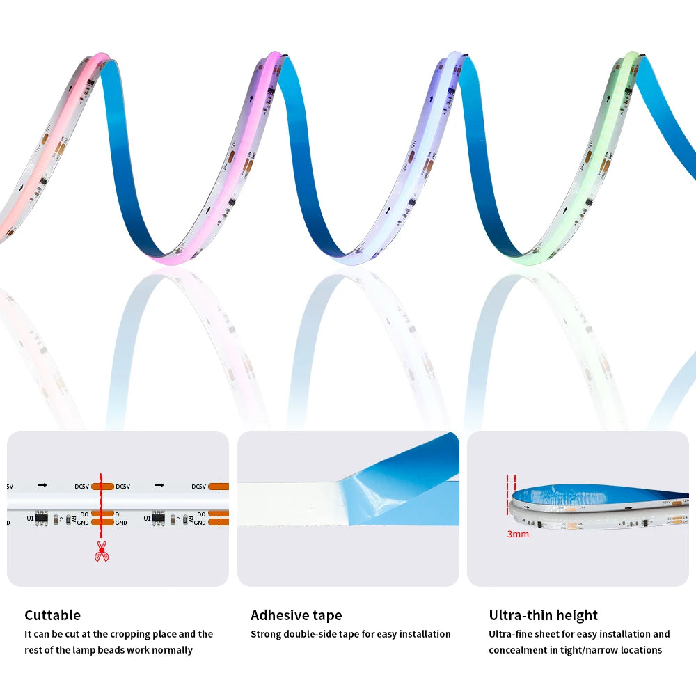 WS2811 Addressable SPI RGB IC COB LED Light Strip Dream Color 576/720LEDs/m WS2812B High Flexible FOB Lights RA90 DC5V/12V/24V