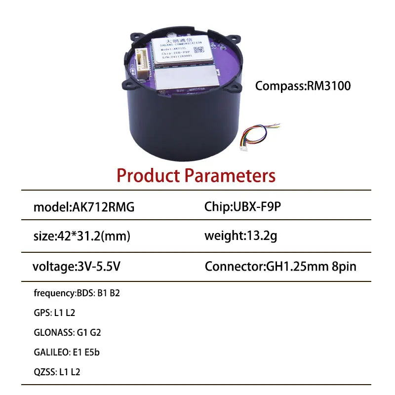 ZED-F9P/UM980/UM981/UM960/Beiyun M20 GNSS/GPS Centimeter-Level RTK Module with Helix Antenna Compass IST8310/RM3100,FOR UAV