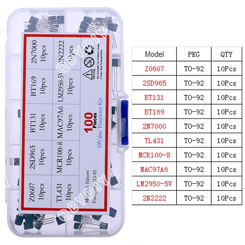 TO-92 TO-92L TO-126 TO-220 Series Mosfet Triode Thyristor PNP NPN Transistor Assortment Kit Box