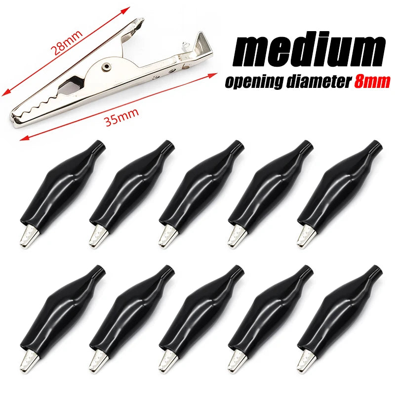 10Pcs Crocodile Type Clip 28 35 45mm Black Red Soft Plastic Coated Testing Probe Mini Alligator Test Clips