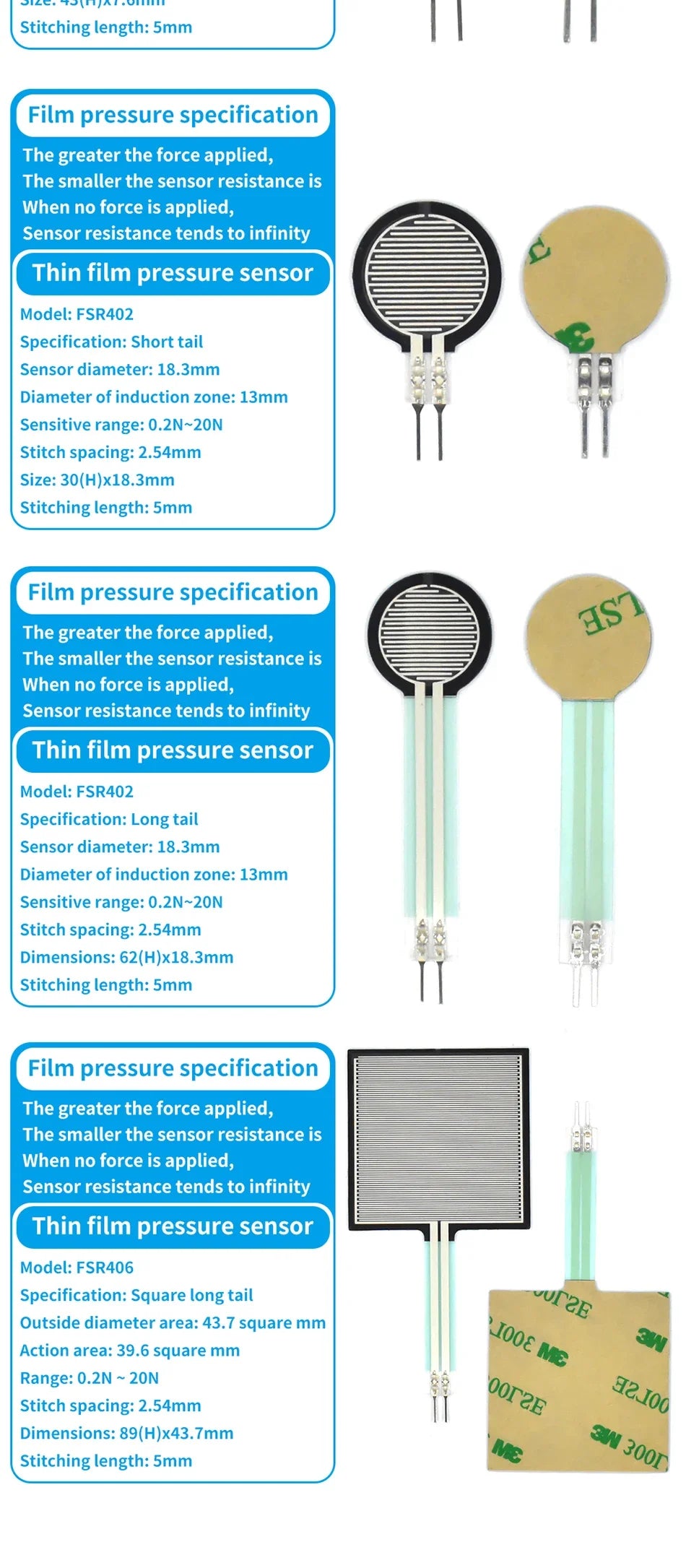 FSR400 FSR406 FSR402  Force Sensitive Resistor 0.5 inch For Arduino compatible Force Sensing Resistor