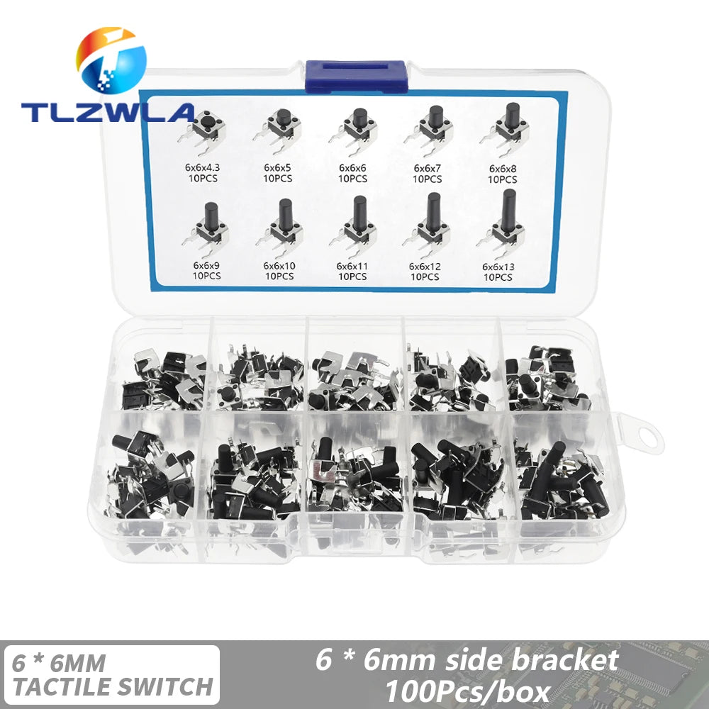 10 Models 6*6 Tact Switch Tactile Push Button Switch Kit Height: 4.3 5~13MM DIP 2P/4P Micro Switch 6x6 Key Switch