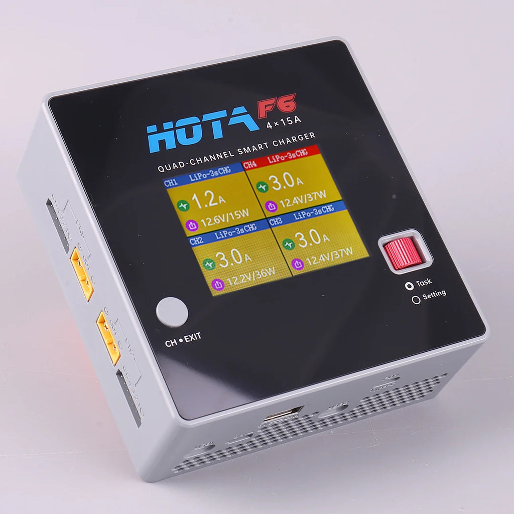 HOTA F6 QUAD-CHANNEL SMART Charger DC1000W 4*15A for Lipo LiIon NiMH Lipo Battery Balance Charger Discharger with USB 45W Type-C