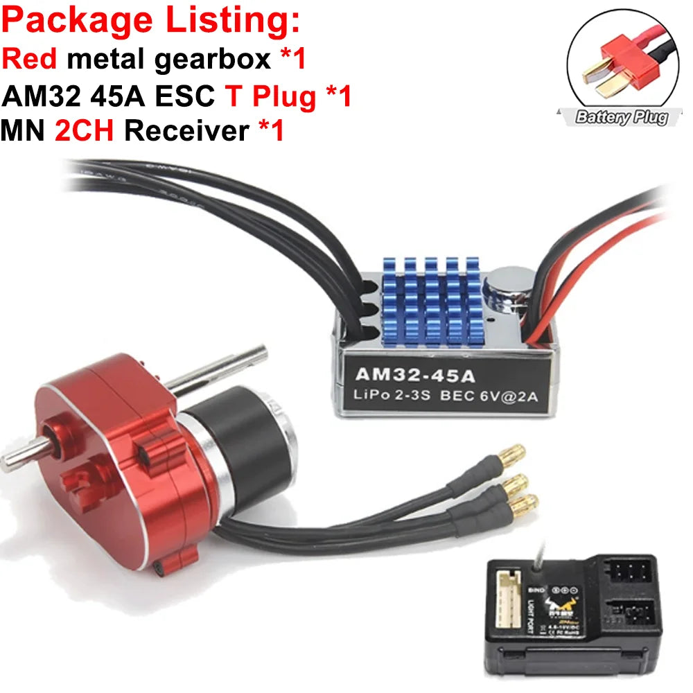 Full Metal Gearbox 2322 2600KV Brushless Motor AM32 45A ESC 21g Servo/2CH Receiver for RC Car Crawler MN82 MN78 MN168 MN99 MN98