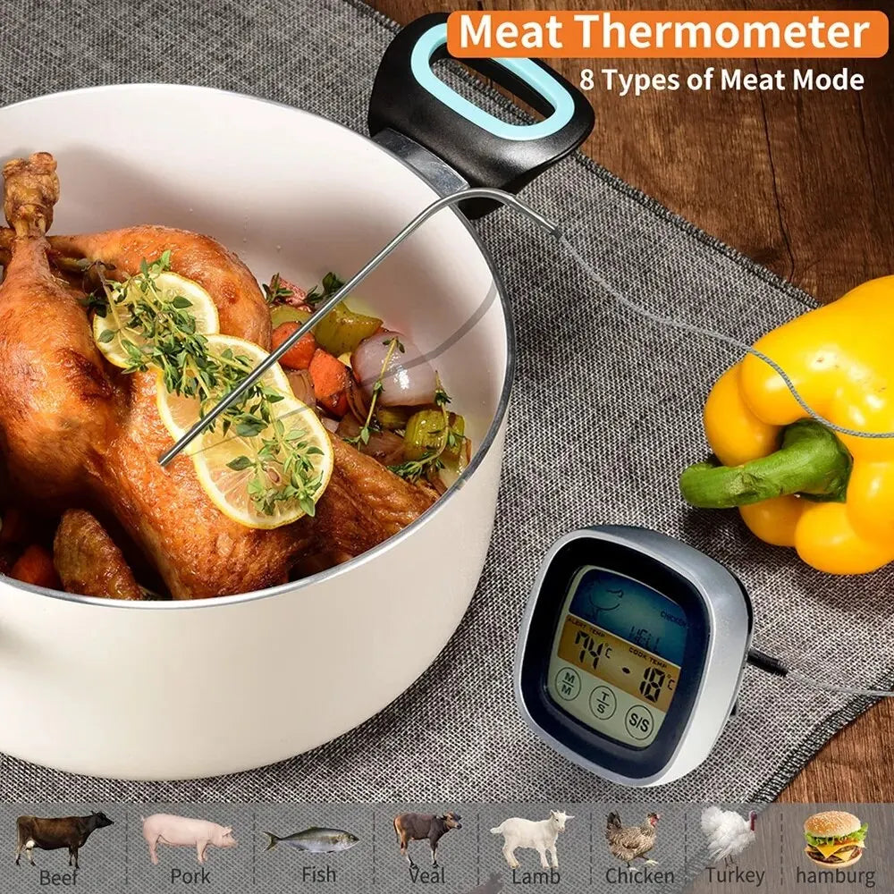 Digital Kitchen Thermometer Probe Touch Screen Meat Barbecue Food Temperature Measure Tool Steak BBQ Timer Cooking Tools