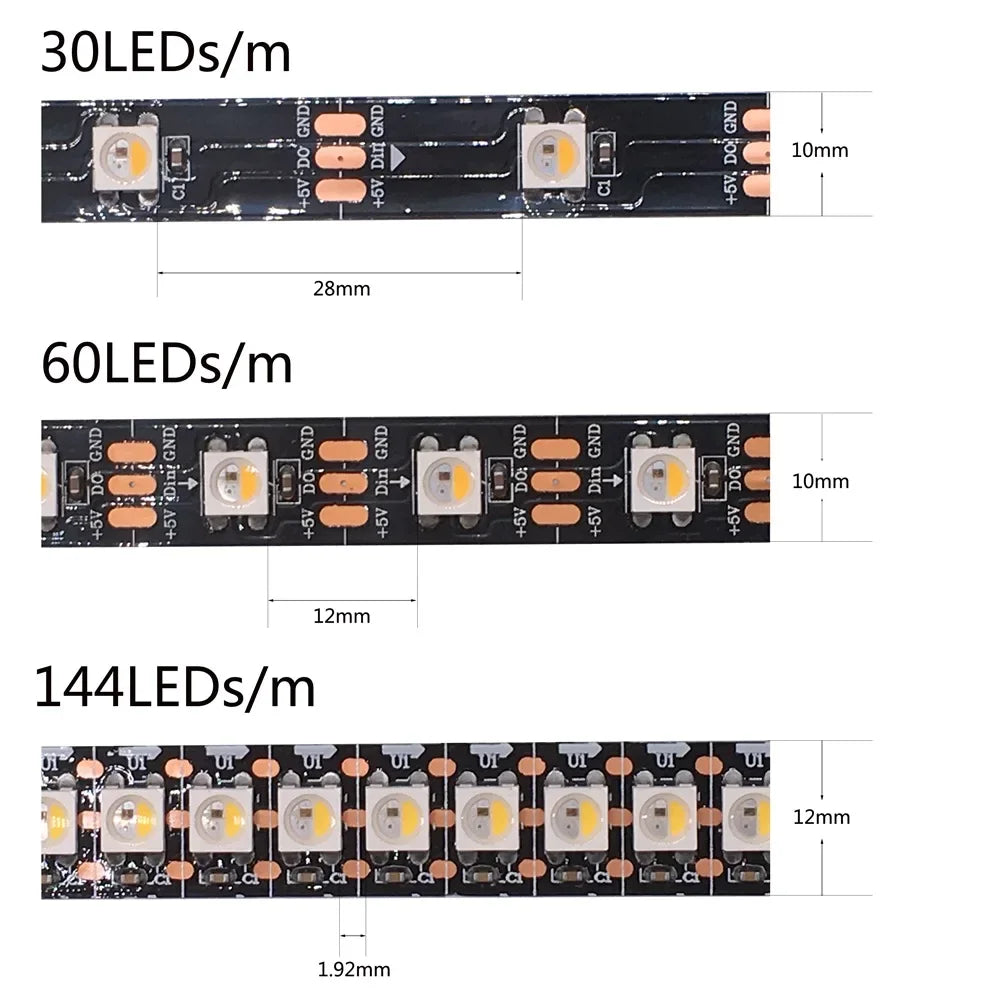 4 IN 1 SK6812 RGBW RGBNW RGBWW LED Strip (WS2812B Similar) Smart Color Soft LED Lights Lamp 30/60/144 LEDs/m Addressable Light 5