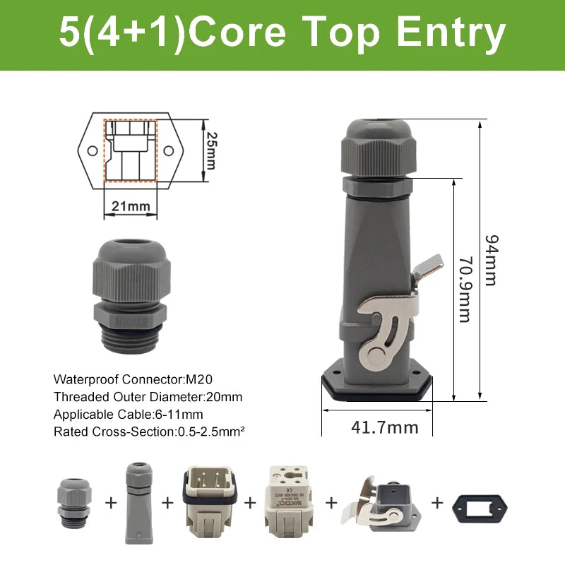 HA Heavy Duty Connector Kit 4/5/6/8 Core Pins Male&Female Insert Plug HDC-HA Rectangular Waterproof Industrial Aviation Socket