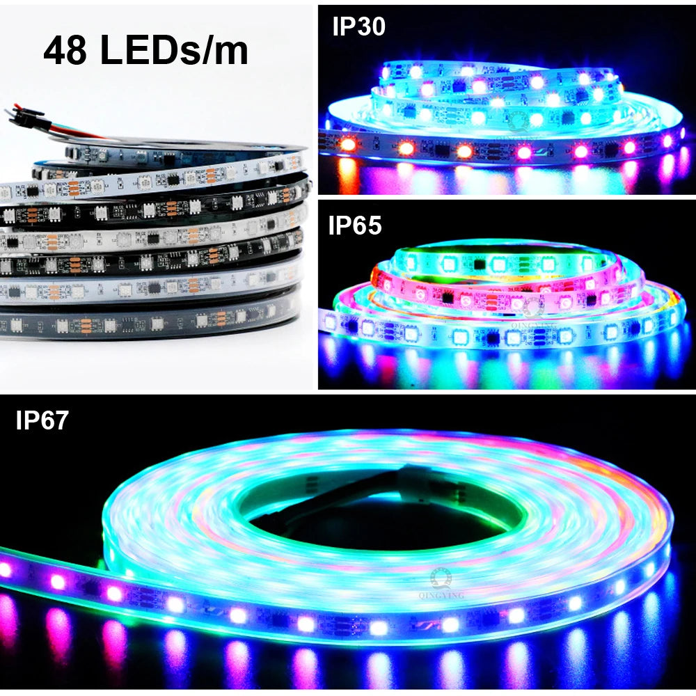 DC12V 24V WS2811 RGB LED Strip Individually Addressable 30/48/60/72/84 Leds/m Tape Light IP30/65/67 Waterproof Flexible Ribbon