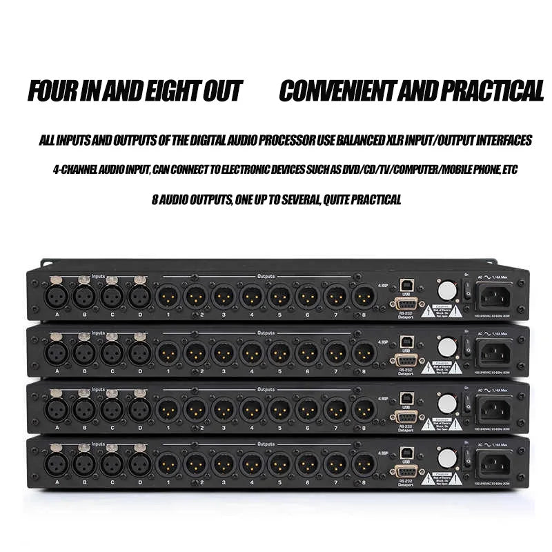 PaulKitson Professional Digital Signal Processor 4In 8Out 4.8SP DSP Speaker Management Professional Audio Stage Equipment System