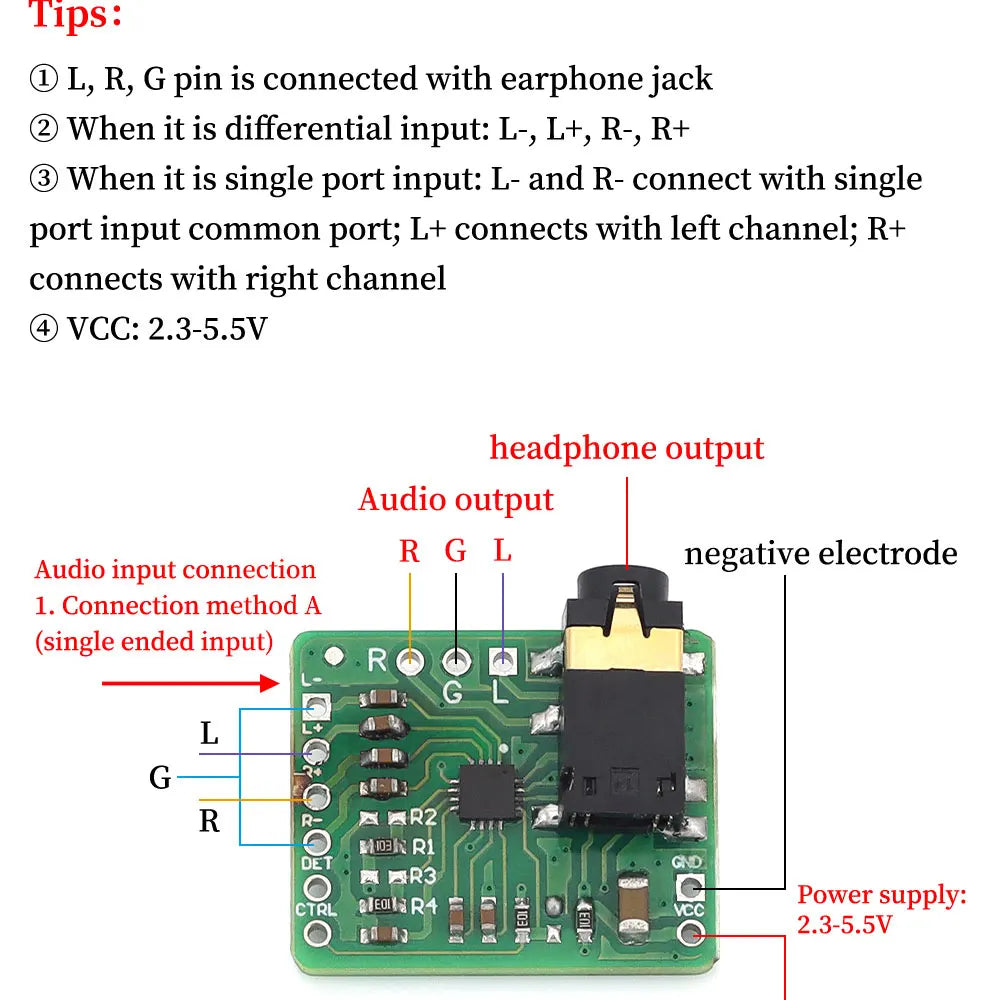 TPA6132 Balanced Headphone Amplifier Module Low Noise HIFI Stereo AMP DC 2.3-5.5V Differential Audio Amplifier Board