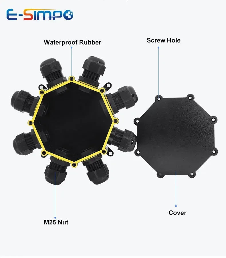 8Way Round IP68 Underwater Power Cord Junction Box 4-14mm M25 LED Fountain Lamp External Outdoor Light Wire Waterproof Cable Box