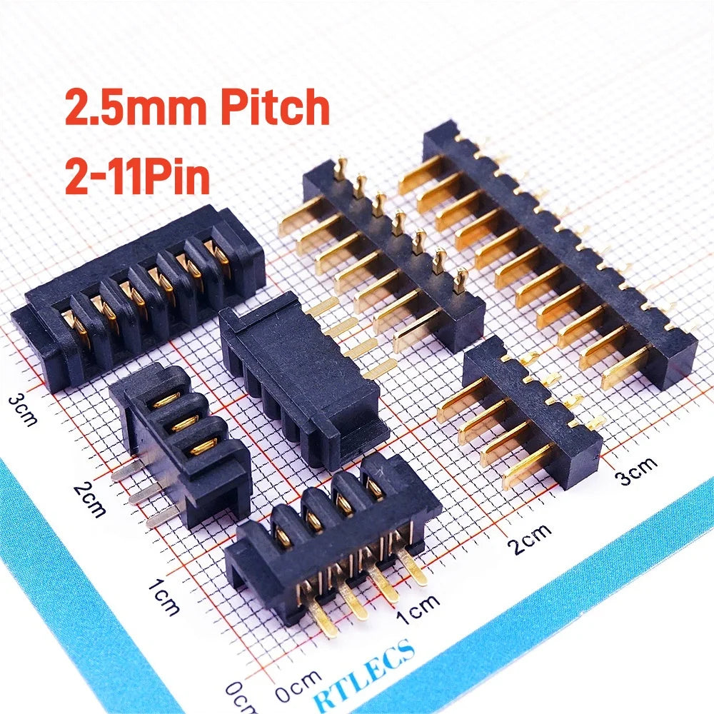 20Pcs Blade Male Battery Connector 2.5 MM Pitch 2 3 4 5 6 7 8 9 10 11 Position Right Angle Through Holes Straight PCB Header