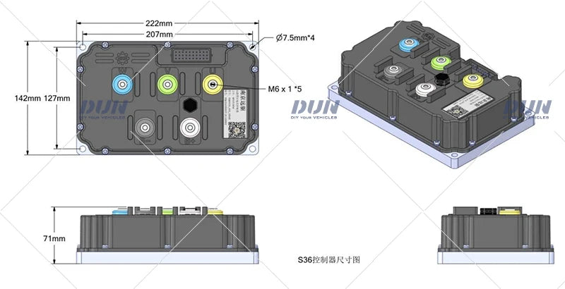 Fardriver ND72850 DC 450A Peak 850A 48-72v Hall Sensor BLDC Sine Wave Controller with DKD Display for 8000W Motor