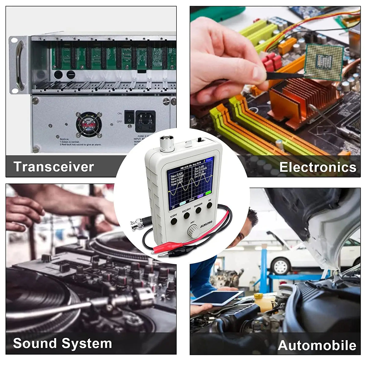 FNIRSI 2.4” TFT Handheld Digital Oscilloscope 0-200KHz Bandwidth 1M Sampling Rate with BNC-Clip Cable Probe and Power Supply