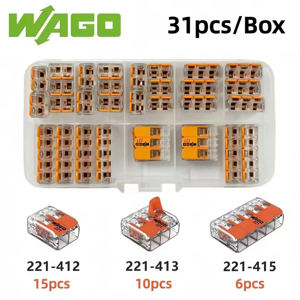 10/30/33pcs Original WAGO 221-412 221-413 221-415 Quick Wiring Terminal 0.14-4mm² AWG24-12 2/3/5 Holes 450V Lever Wire Connector