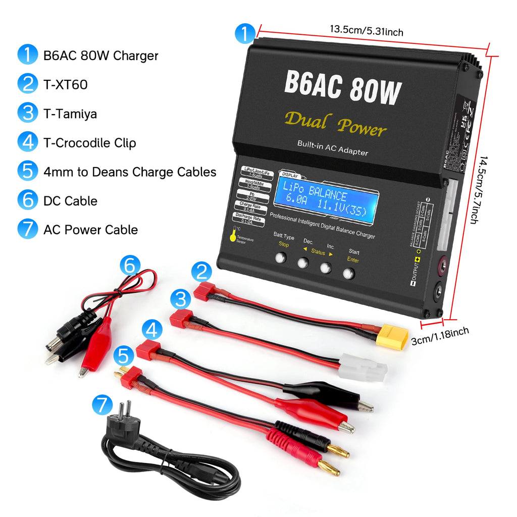 IMAX B6AC 80W RC Charger B6 AC 6A Balance Charger with Digital LCD Screen Li-ion LiFe Nimh Nicd PB Lipo Battery Discharger