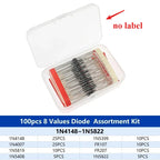 100-200pcs Rectifier Schottky Diode Kit 1N4007 1N4148 1N5408 1N5819 1N5822 1N4001 1N4004 1N5404 FR107 FR207 Fast Switching Diode