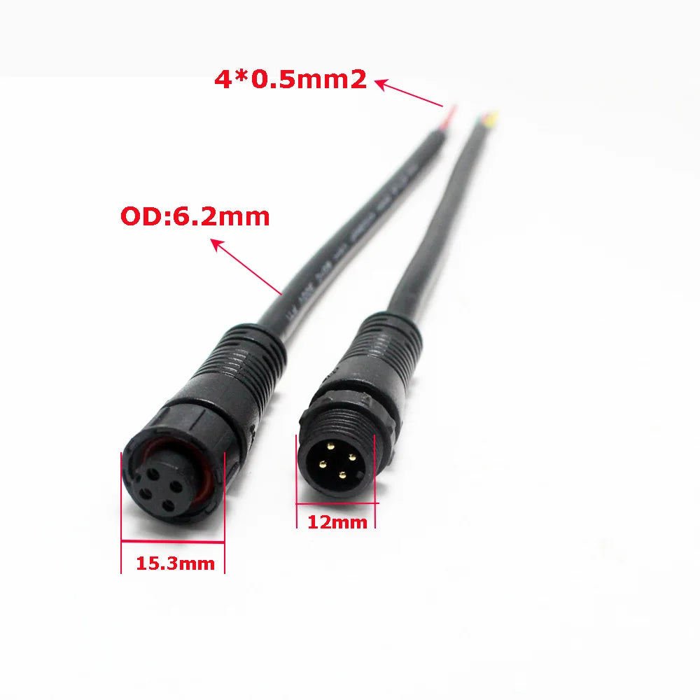 1Pair M12 Waterproof 2 3 4 5 Pin IP65 Screw Type Power Cable Wire Plug for LED Strips Male Female Jack Connector