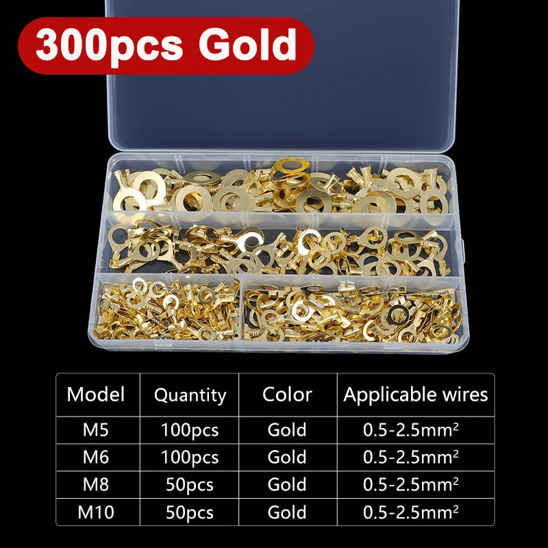 150-540pcs Boxed Terminal Block Connector M3/M4/M5/M6/M8/M10 O-type Ground Lugs Terminal Cold-Pressed Copper Tab Wiring Nose