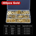 150-540pcs Boxed Terminal Block Connector M3/M4/M5/M6/M8/M10 O-type Ground Lugs Terminal Cold-Pressed Copper Tab Wiring Nose