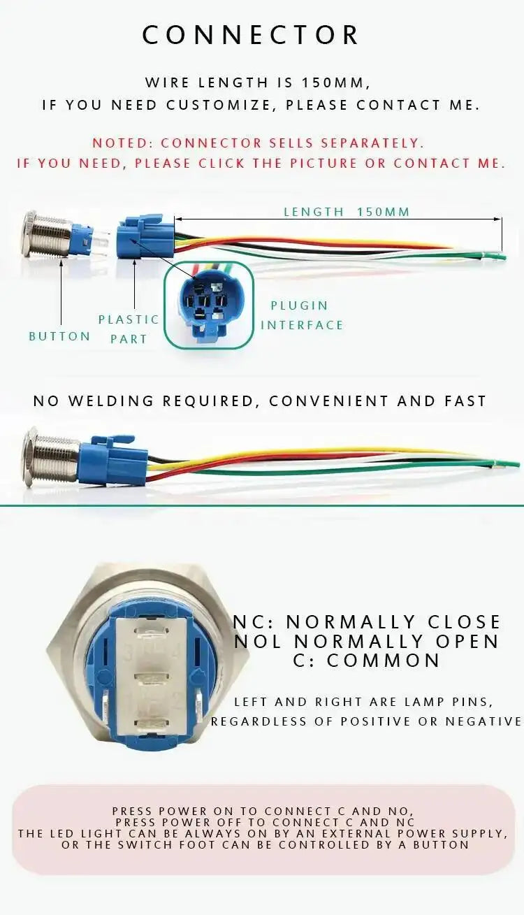 5pcs 12/16/19/22mm Metal Push Button Switch Power Waterproof IP65 Flat Circular Round LED Light Self-lock Reset 6V 12V 24V 220V