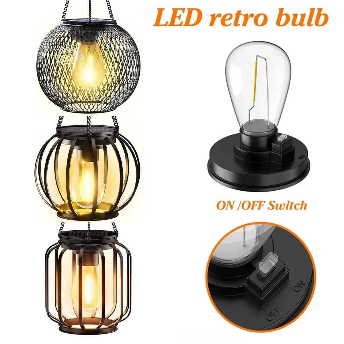 Solar Lantern Led Light Daylight Sensor Garden Lamps Lights Outdoor Waterproof 3000k Landscape Iron-art With Durable Chain Decor