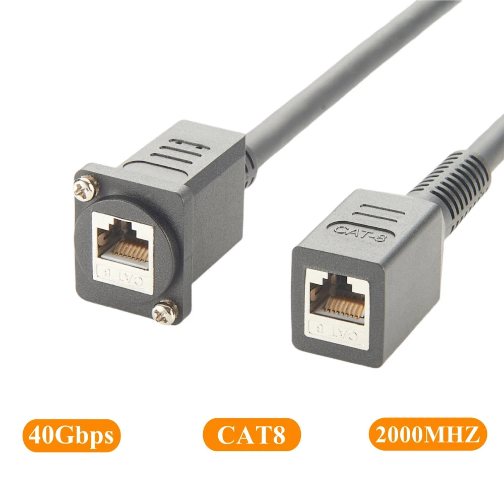 D-Type RJ45 Cat8 Ethernet Female to Female Cable 40Gbps Flange Chassis Panel Mount Pass Through Bulkhead LAN Network Cable