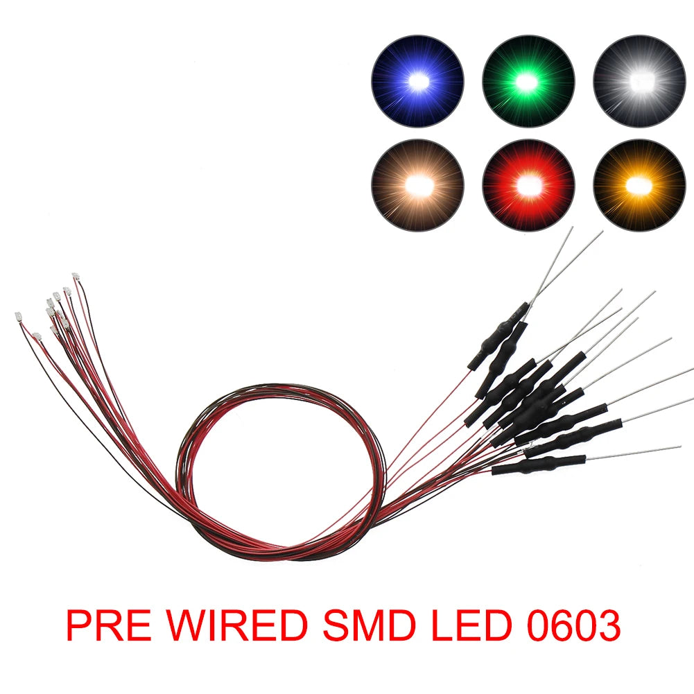 20pcs Pre-wired 20cm Long 30awg Wire SMD LED 0402 0603 0805 Lights Soldered Resistor for 12V White Red Blue Yellow Green