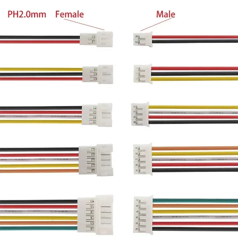 10pcs 20cm JST1.25 PH2.0 XH SM2.54 2P3P 4P 5P 6P Male Female Plug Butt-joint Aerial Docking Crimp Terminal Wire Cable Connector