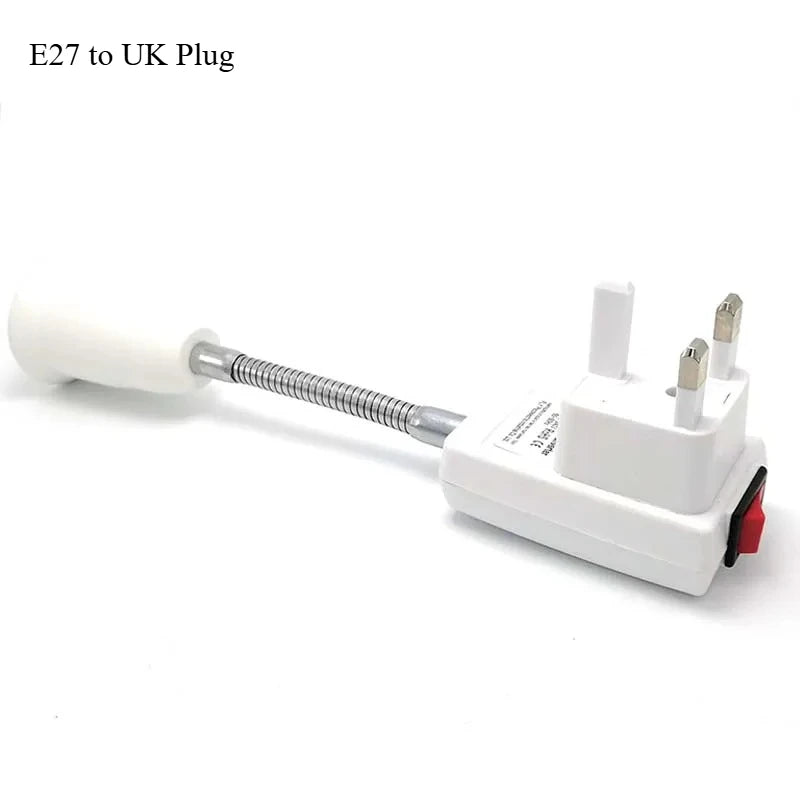 2PCS Flexible Tube E27 to EU UK US Plug Lamp Holder Converter Australia Rotary LED Light Base Bulb Socket With Switch