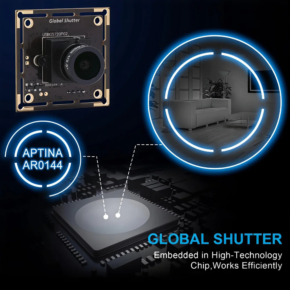 ELP Global Shutter USB Camera 60fps 720P HD AR0144 Sensor UVC Plug Play Industrial Webcam for Fast Moving Barcode Scanner Drone